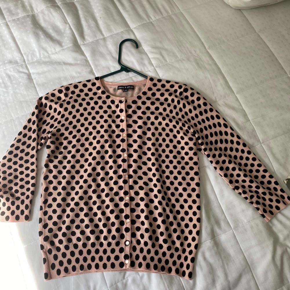 Super soft and stretchy polka dot sweater with 3/4 length sleeves